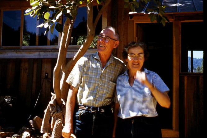 Grover and Erma Gates pose outside the camp office in the 1950s