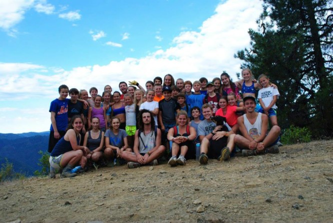 Campers and counselors gather at the top of Gates Mountain