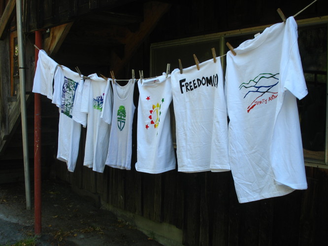 Silkscreened shirts hung to dry
