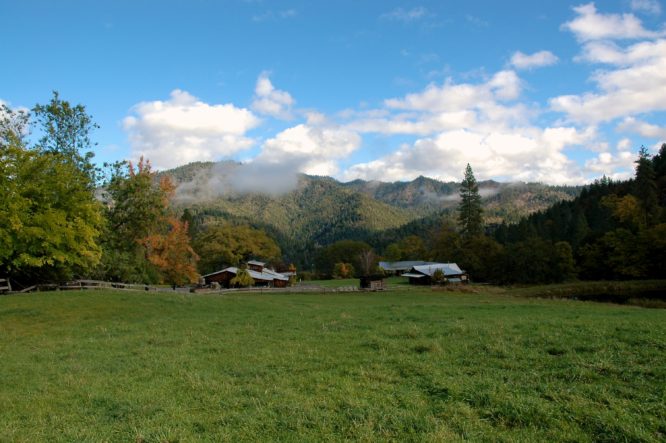 Landscape of Camp buildings in front of Gates mountain 