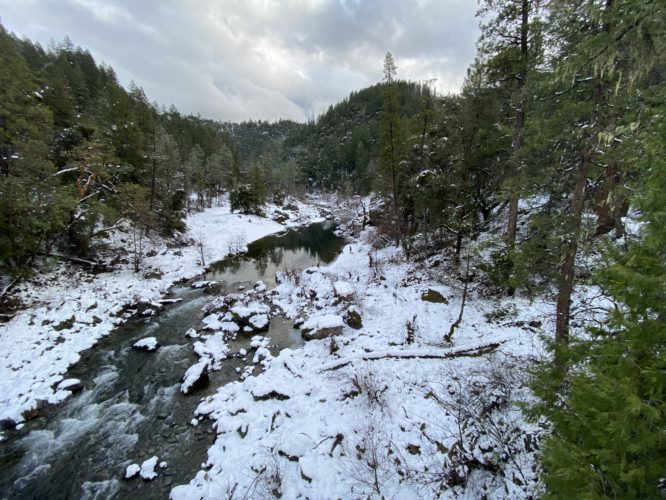 hayfork creek in the snow